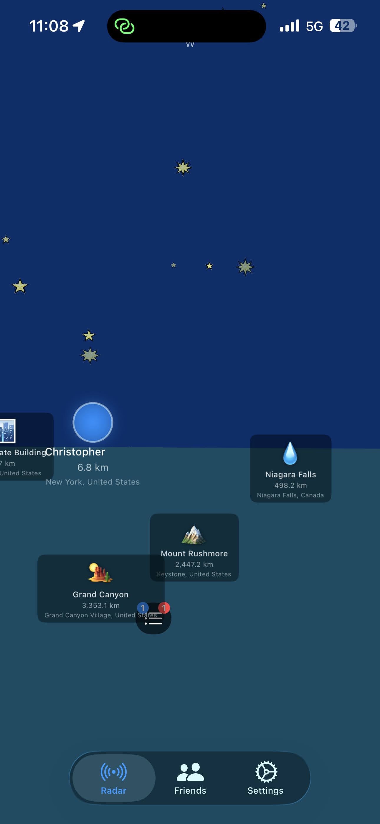 Night radar with stars